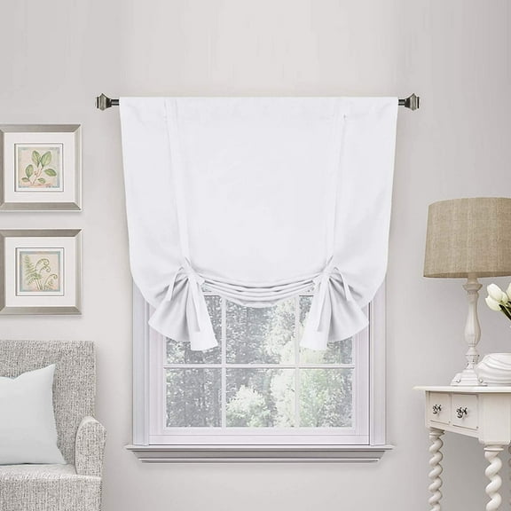 Pure White Curtain Thermal Insulated Tie Up Window Shade Light Blocking Curtains for Bathroom, Rod Pocket Panel(63 In Long x 42 In Wide)