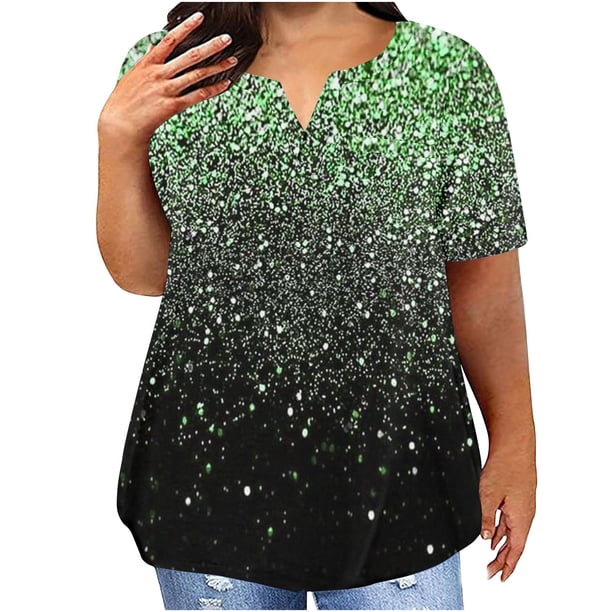 Plus Size Mujeres Blusas Cuello en V Casual Suelto Verano Blusa de Manga Corta para el Uso Diario Y Casual