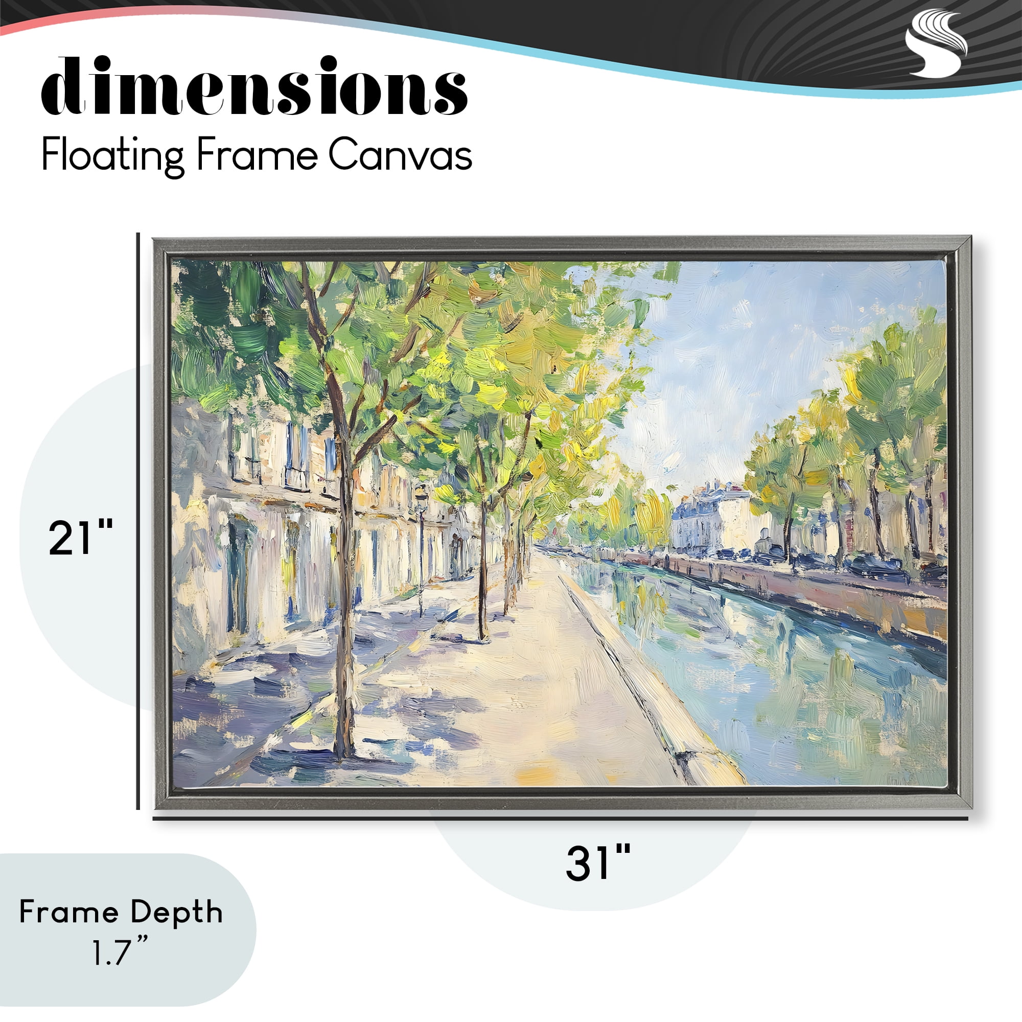 Stupell Industries Montrouge Canal Promenade Gray Framed Floater Canvas Wall Art, design by Creative Studio