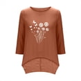 thumbnail image 6 of Fengqque Women Dandelion Print Top Boat Neck 3/4 Sleeve Oversized Loose Irregular High Low Hem Blouse Brown L, 6 of 6