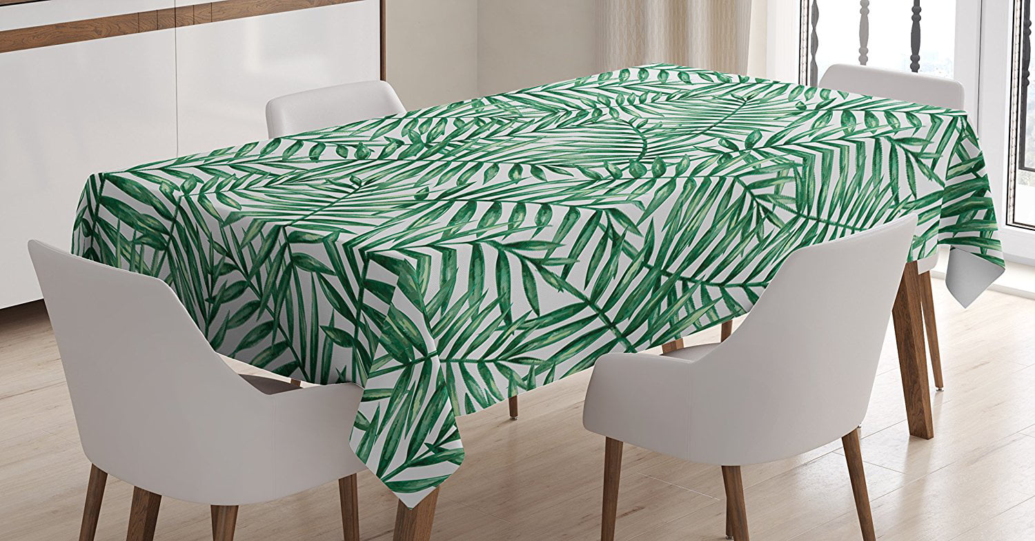 Leaf Tablecloth by , Watercolor Fern Palm Tree Leaves Rainforest ...