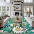 thumbnail image 3 of 5'x7' Area Rugs for Living Room Bedroom, Spring Daisy Leaves Washable Rug Carpet Runner Indoor Outdoor, Vintage Watercolor Flowers Teal Wooden Non Slip Floor Mats Area Rug for Kitchen, Nursery, 3 of 8