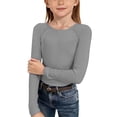 thumbnail image 2 of Kureaily Girls Long Sleeve Ribbed Raglan Tee Stretchy Casual Basic Fit Crew Neck Shirt For Kids Youth/ 13-14 Years/ Big Kid (Gray), 2 of 5