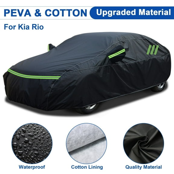 For Kia Rio Car Cover Waterproof Sedan Full Cover Upgraded PEVA Cotton All Weather Outdoor Indoor Rain Sun Dust Protection Black