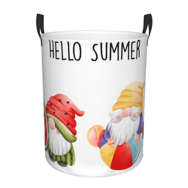 Balery Summer Gnome Cesta de ropa redonda con asas, impermeable, independiente, para ropa, juguetes, dormitorio y familia-Medium