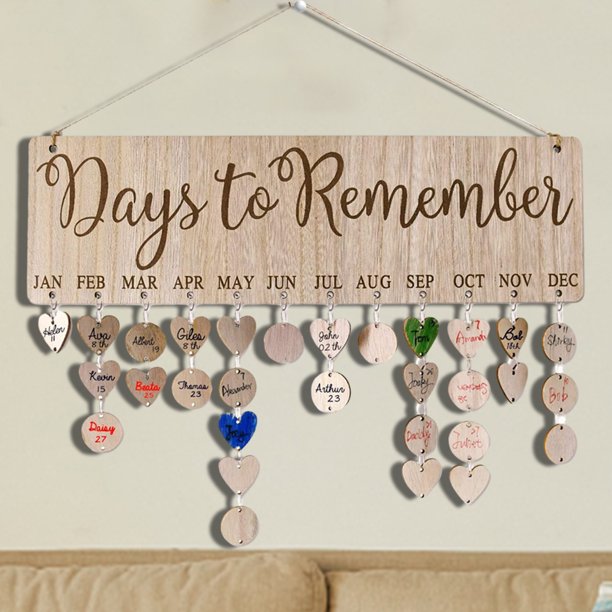 Tablero de calendario de cumpleaños Ehuebsd madera DIY con etiquetas