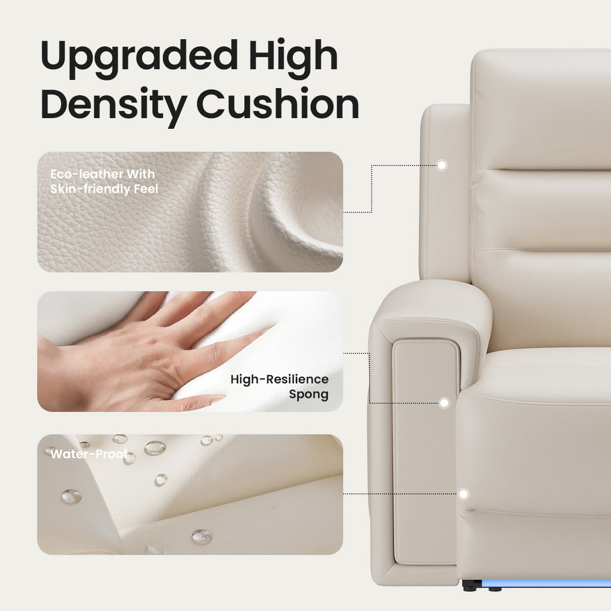 COLAMY Electric Power Recliner Chair with Triple Motor, Adjustable Power Headrest and Lumbar Support, Heavy Duty Home Theater Seating with LED, USB Type-C Ports, Storage, Beige