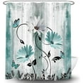 thumbnail image 2 of Rustic Farmhouse Shower Curtain for Bathroom, Farm Teal Daisy Floral Flowers and Butterfly on Country Wooden Bath Curtains, Turquoise Blue Fabric Bathroom Decor Set with Hooks 36X72, 2 of 6
