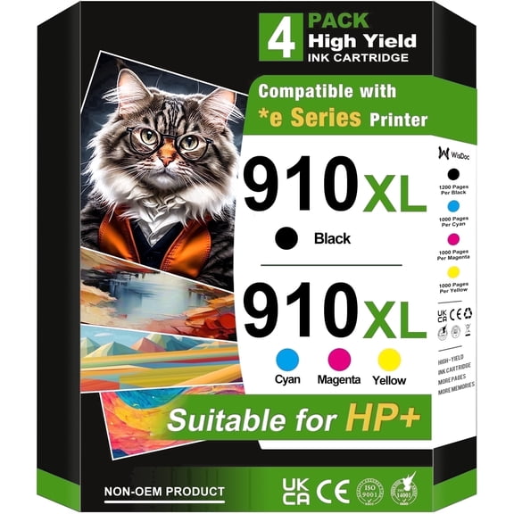 910XL Ink Cartridges Compatible With 910 Ink Cartridges for 910 Ink for OfficeJet Pro 8025e 8015e 8022e 8028e 8035e 8025 8035 8020 8022 Printer (4-Pack)