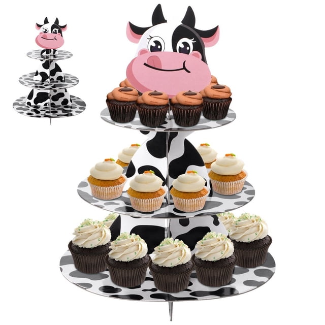 Soporte para cupcakes con estampado de vaca 3 niveles cartón grueso Timcorr