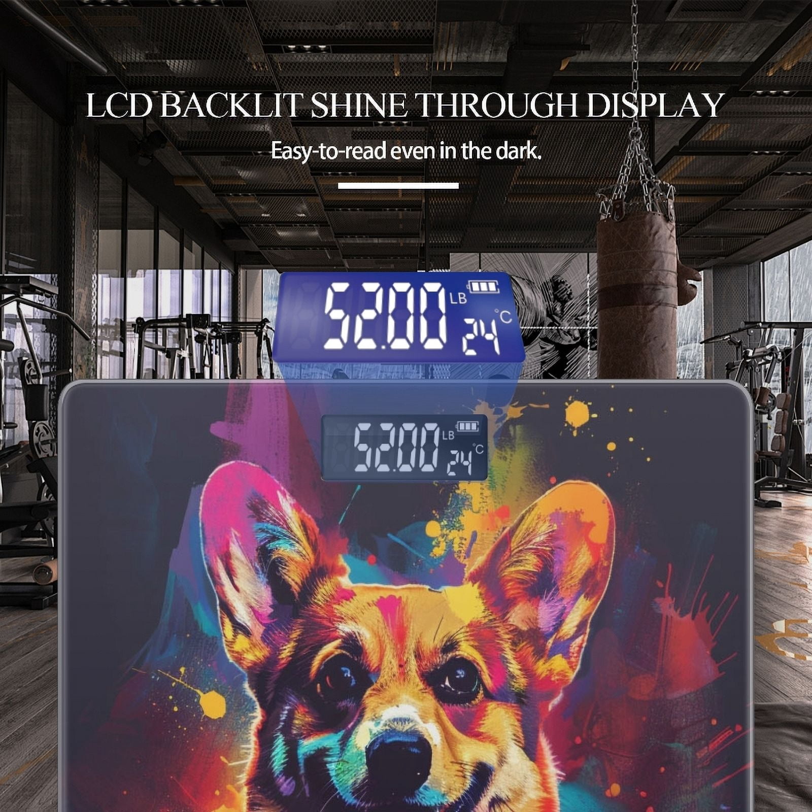 High Precision Body Weight Scale Smart Bathroom Scales with Large LCD Display(400lbs),Decorative for Bedroom-Colorful Corgi On Black Background