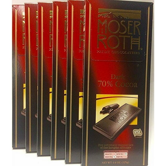 MOSER ROTH German Dark Chocolate Bars (70% Cocoa)-Boxed 6 Pack