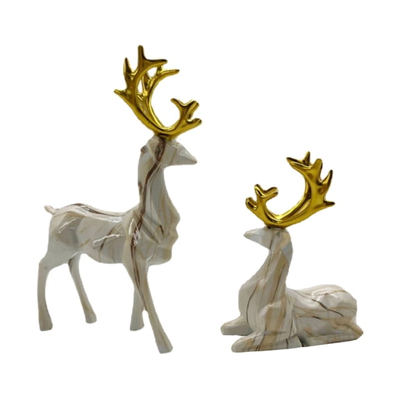 Baoblaze 2 Pieces Deer Figurines Desktop Ornament Resin Elk Statue Miniature Figurine for Yellow