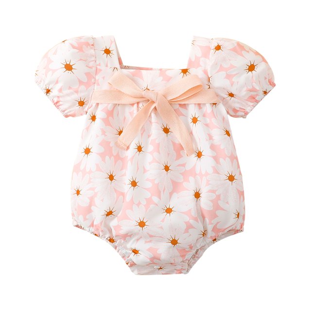 Pantalones de manga corta estampados de cuello cuadrado de verano para niñas