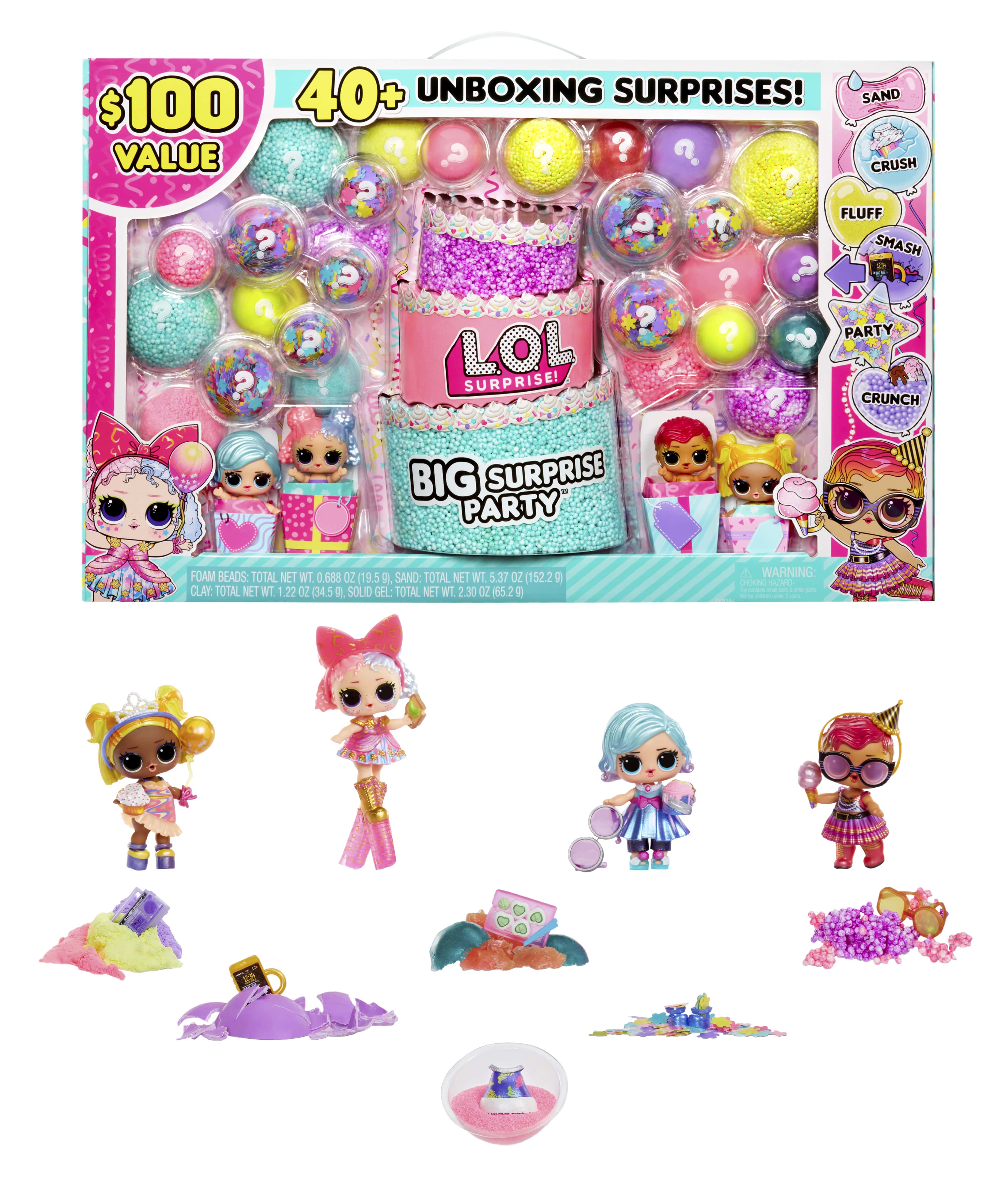 LOL Surprise Big Surprise Party, 4 Collectible Dolls, 6 Unboxing Experiences, Sand, Gel Crush, Shell Smash, Girls 4+