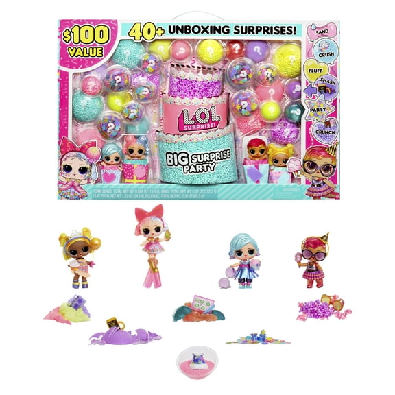 LOL Surprise Big Surprise Party, 4 Collectible Dolls, 6 Unboxing Experiences, Sand, Gel Crush, Shell Smash, Girls 4 