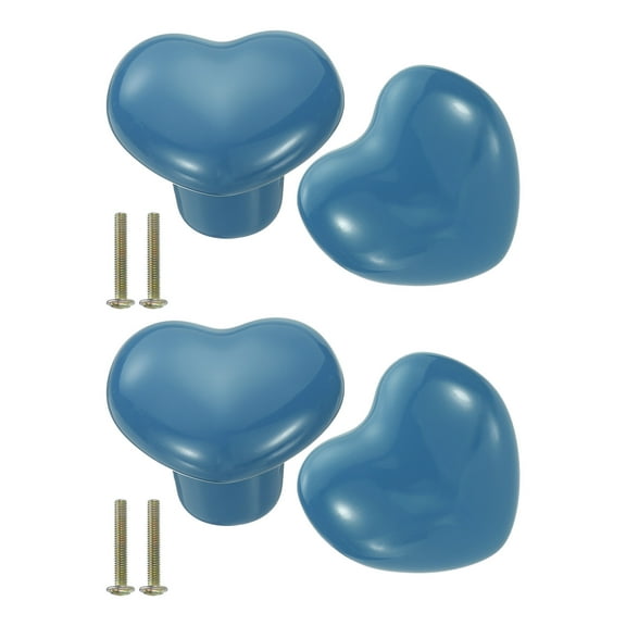 Uxcell 4 Packs Ceramic Drawer Knobs Heart-Shaped Dresser Pulls Handles, Blue