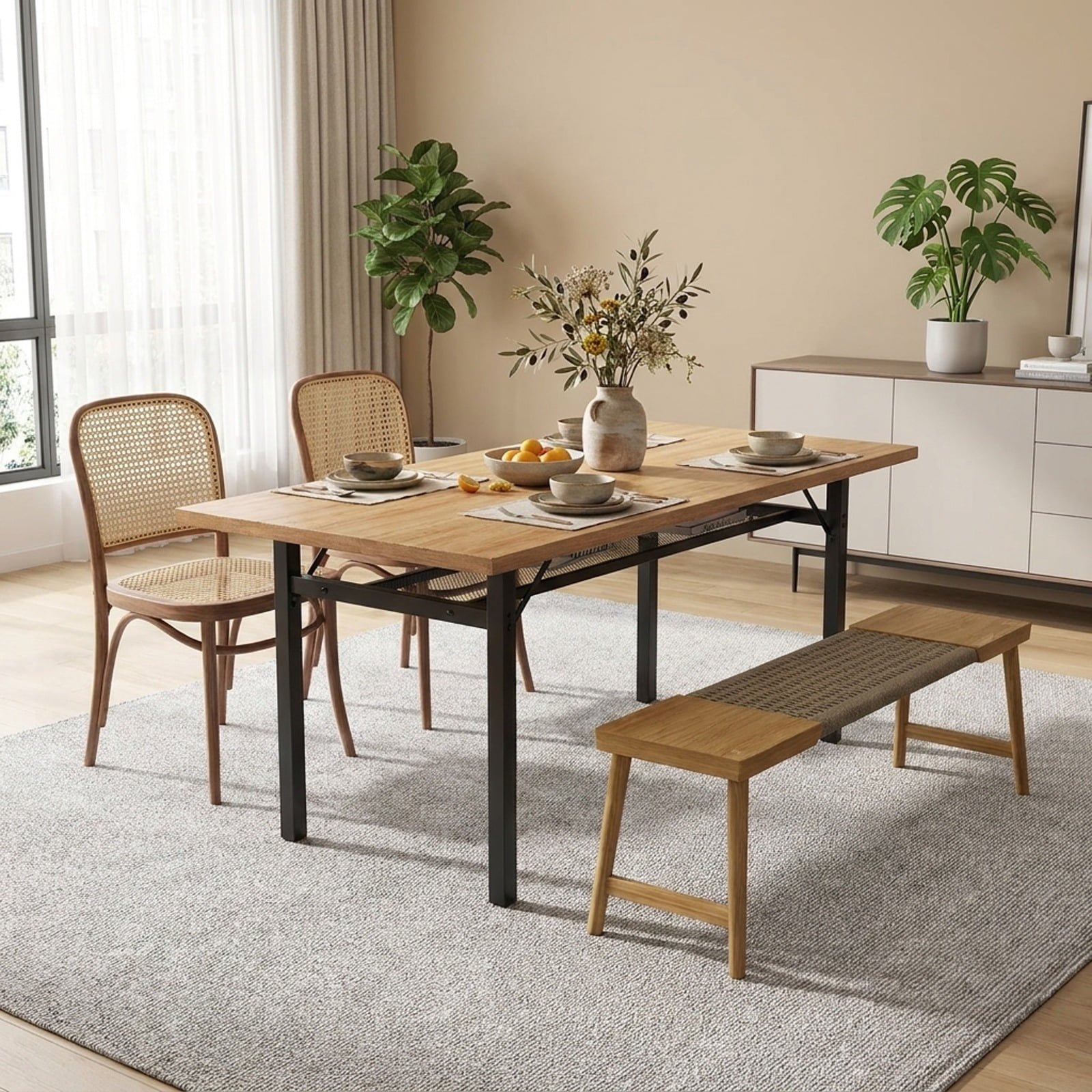 Furnibear 6 Feet Dining Table with Heavy-Duty Metal Frame for 6-8 People for Kitchen Dining Room Breakfast Nook Small Space Home, Natural
