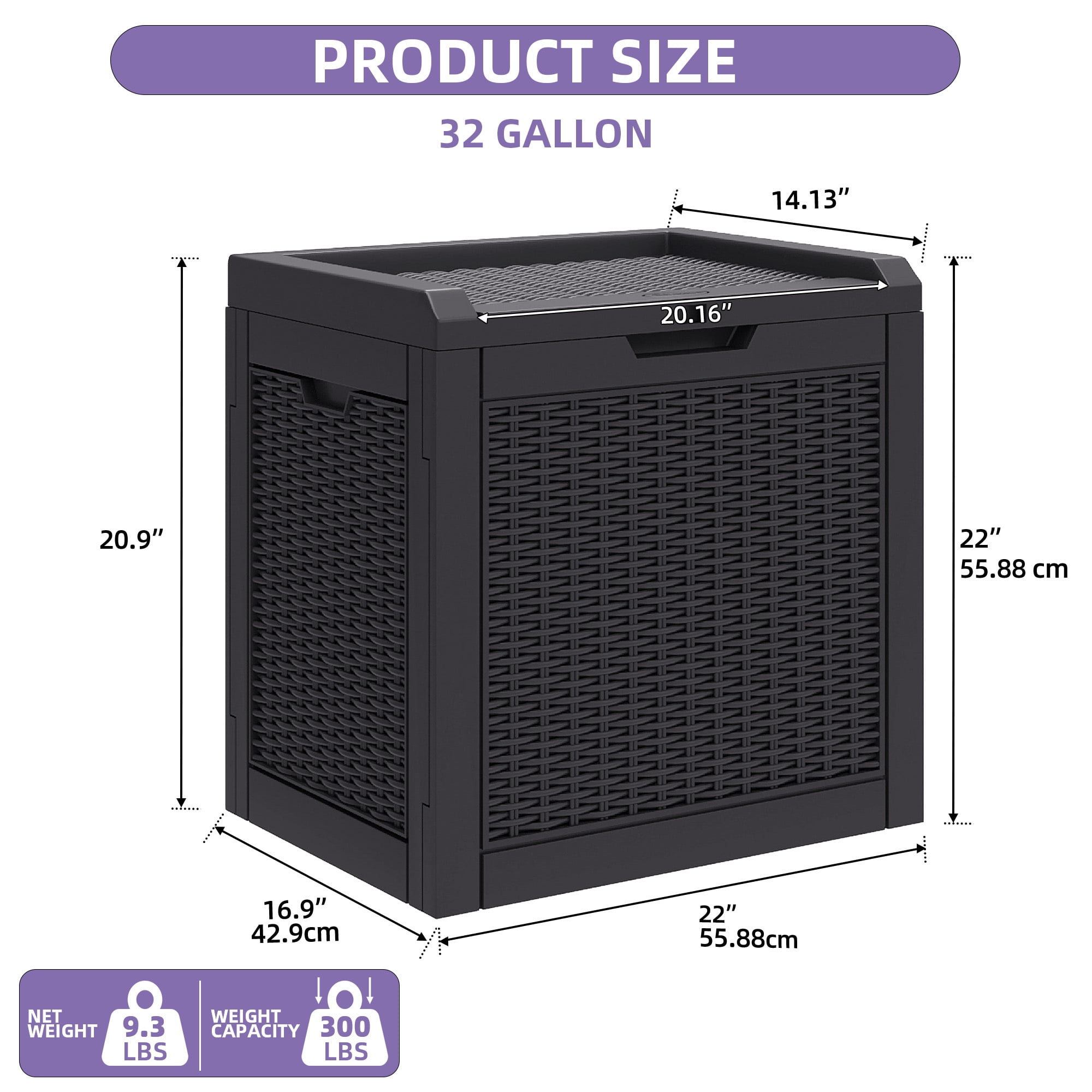 Dextrus 32 Gallon Resin Deck Box, Water Resistant Outdoor Storage Container, Lockable Multipurpose Organizer for Patio Cushions, Garden Tools & Indoor Outdoor Daily Supplies, Black