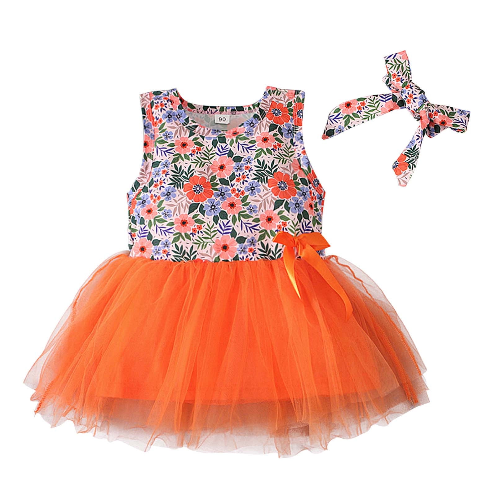 Toddler Baby Kids Girls Sleeveless Sling Bow Flower Tulle Princess Dress+Hat Set 
