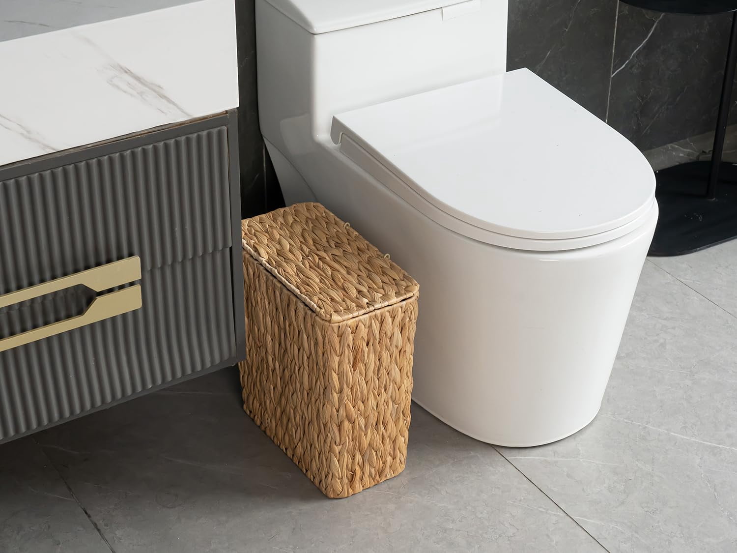 Water hyacinth Wicker Trash Can 3 Gallon Small Bathroom Bedroom Use