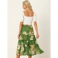 thumbnail image 4 of Unique Bargains Women's Floral Elastic Waist Chiffon Tiered A-Line Maxi Skirt M Deep Green, 4 of 5