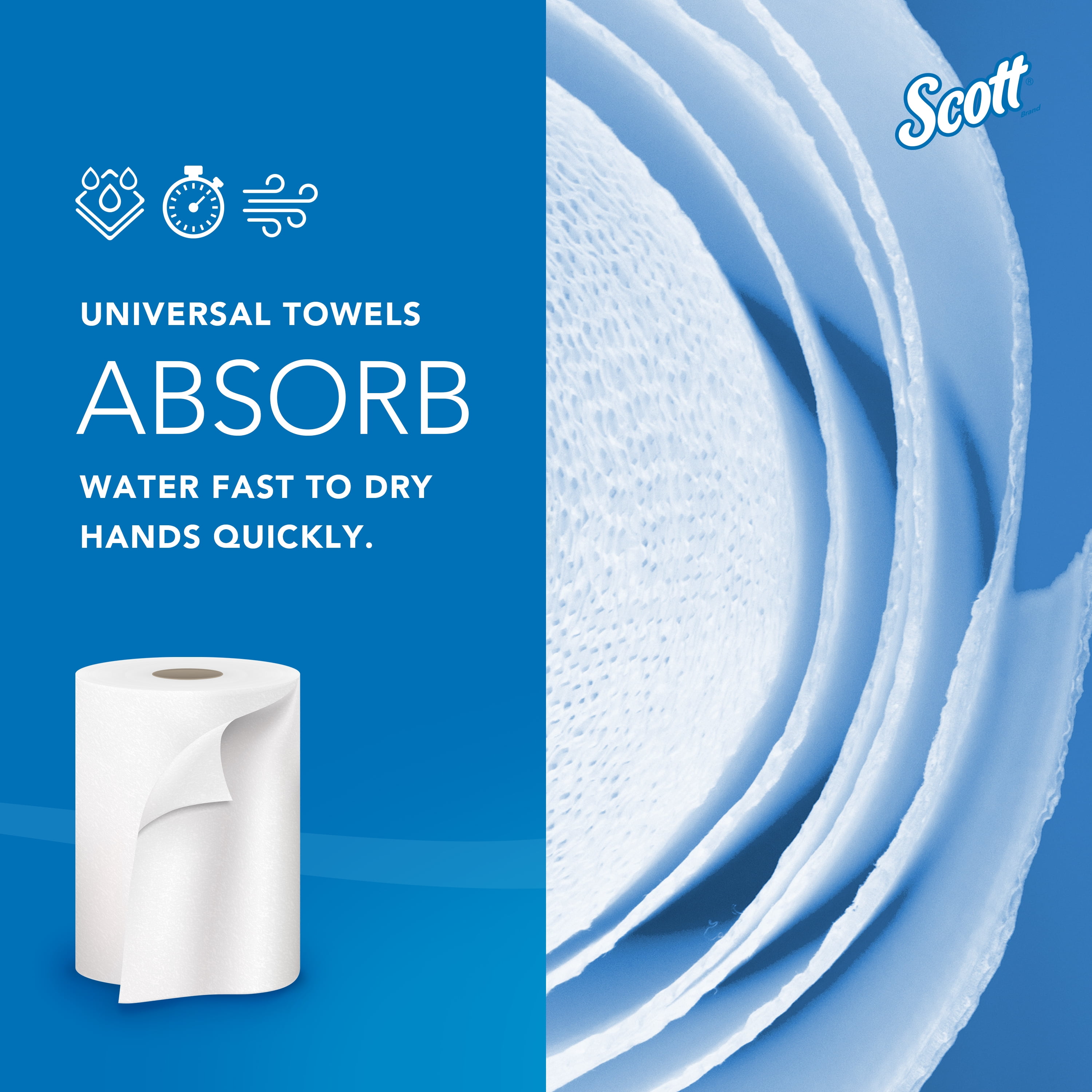 Scott Professional Universal 100% Recycled Fiber Hard Roll Paper Towels, Bulk (56158), Hardwound 1.5" Core, Absorbency Pockets, Compressed, White (6 Rolls at 800' Each, 4,800'/Case)