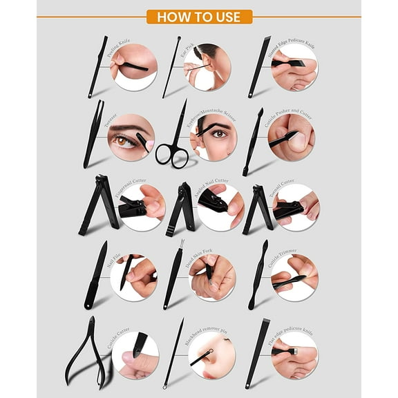 Manicure Kit Nail Clippers for Men and Women,15 Piece Professional Stainless Steel Manicure Set with Nail Kit, Pedicure Kit and Nail Care Grooming Kit