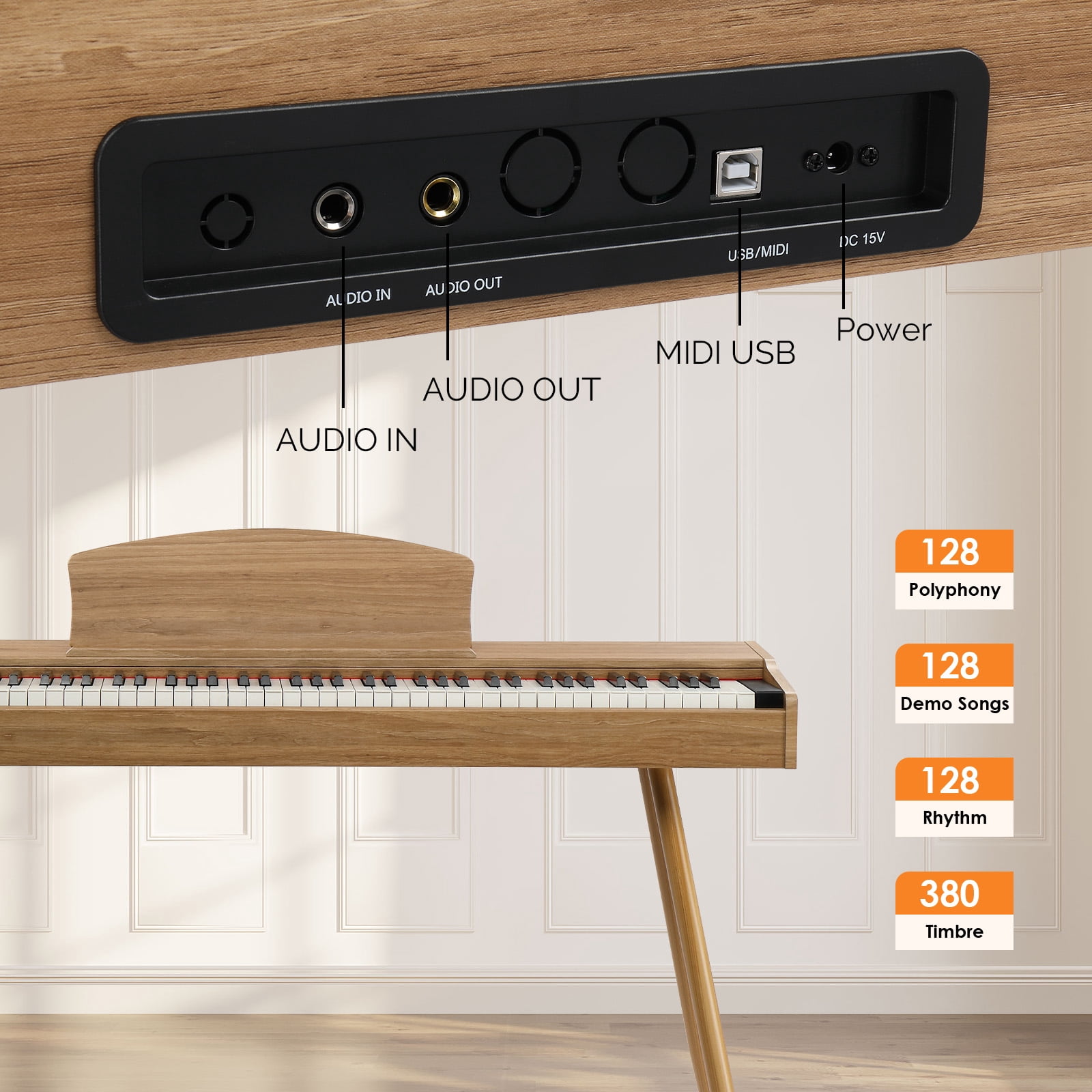 88 Key Standard Full Weighted Keyboards Digital Piano with Metal Stand, Power Adapter, Triple Pedals, Headphone，for All Experience, Natural Wood