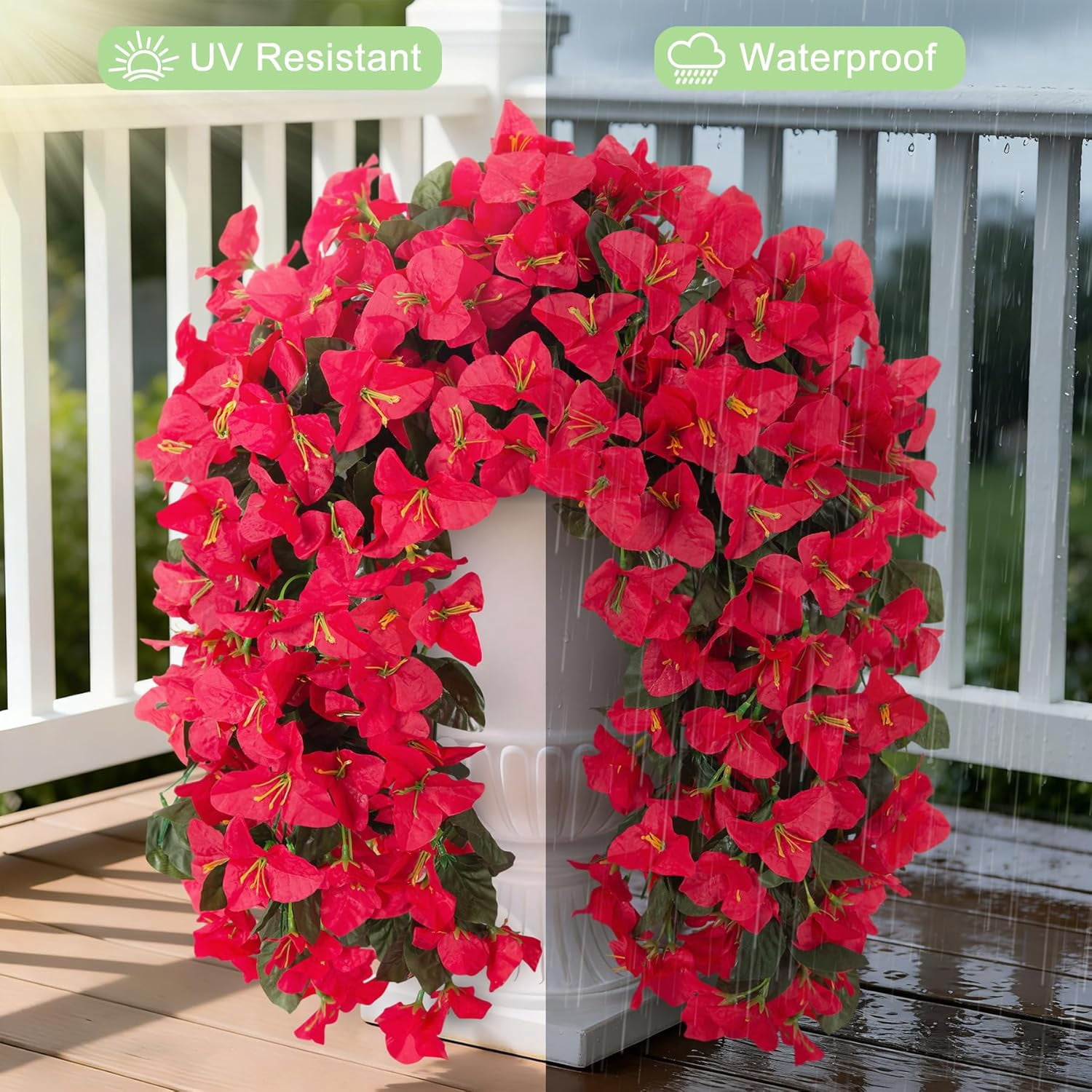 Waipfaru Artificial Bougainvillea Flowers Plants for Outdoors Decoration,4 Pcs UV Resistant Hanging Flowers for Front Door Porch Planter Urn Patio Garden Decor