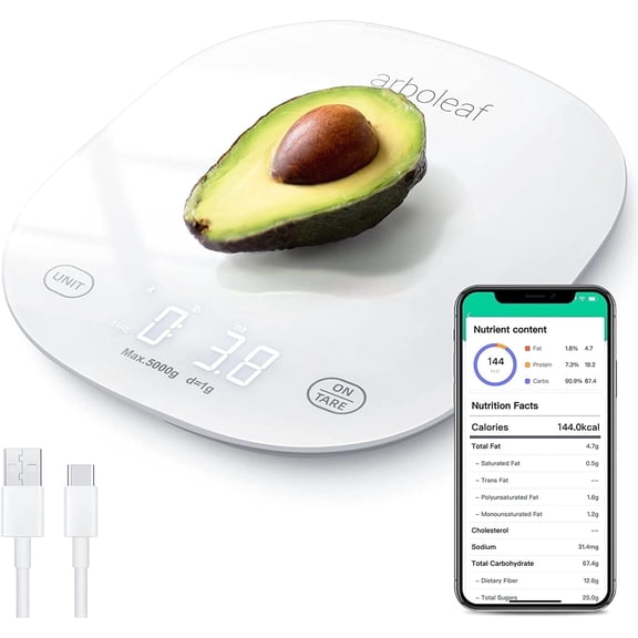 Arboleaf Smart Food Scale, 22lb Digital Food Scale with Nutritional Calculator & App,White