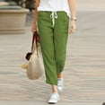 thumbnail image 2 of ibuvkizy Wide Leg Pants for Women Lightweight Cotton Linen Drawstring Waist Loose Solid Color Lounge Trousers with Pockets Green,L, 2 of 7