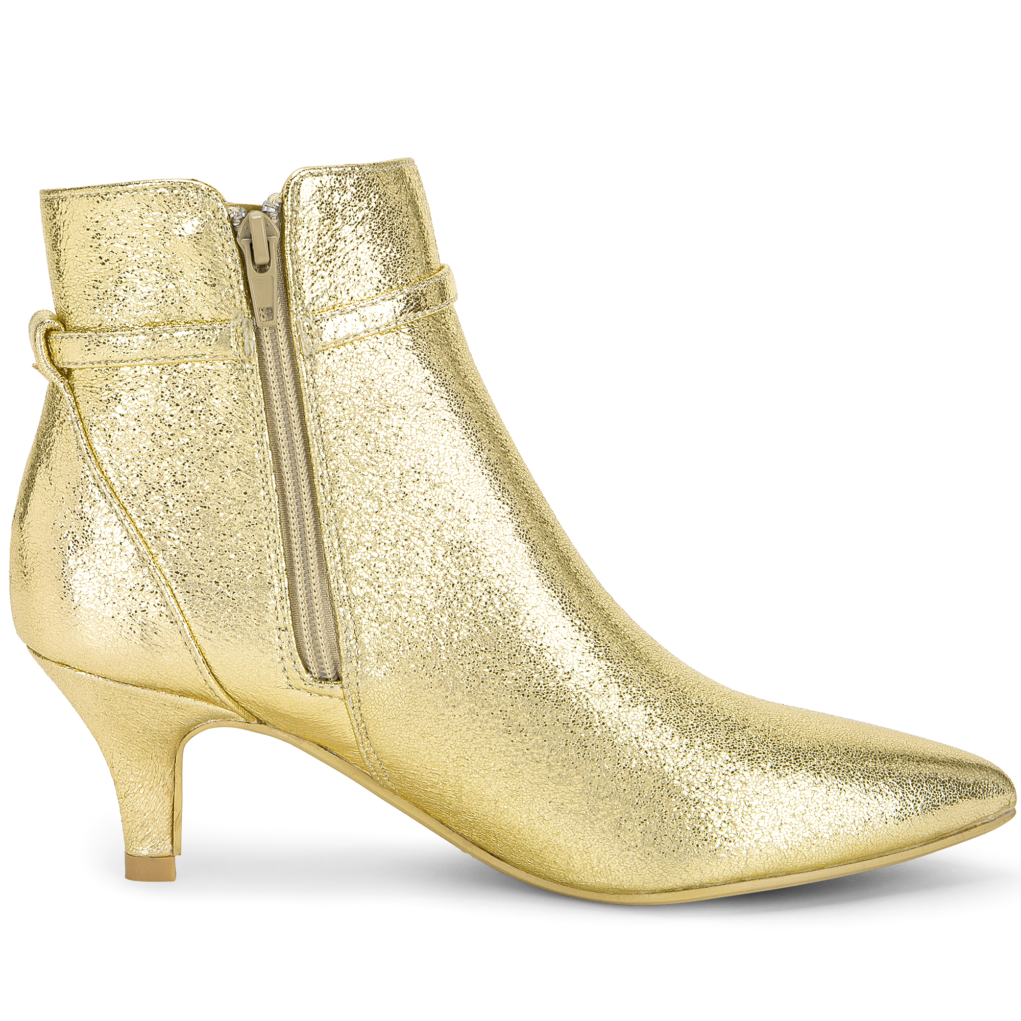 DARING DIVA Women's Pointed Toe Elastic Kitten Heels Ankle Booties Gold US 7