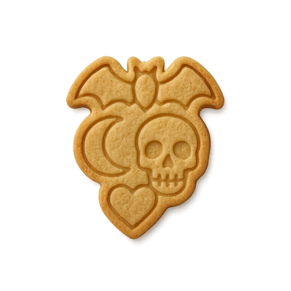 Halloween Bat with Skull & Heart Cookie Cutter & Stamp 4x3" Clay Embosser Gifts