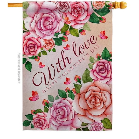 Breeze Decor H120048-BO with Love Springtime Valentine Double-Sided Garden Decorative House Flag, Multi Color
