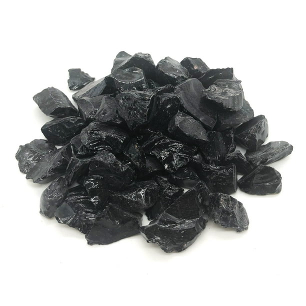 Black Fire Pit Glass Rocks, 1/2"1", 10 lbs