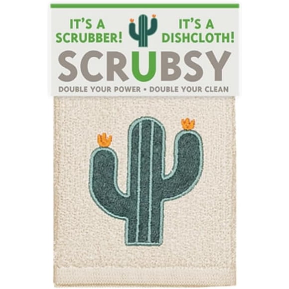 MÜkitchen SCRUBSY 100% Cotton Kitchen Dish Cloth with Built in Scrubber | Various Designs and Super Absorbant (Cactus)