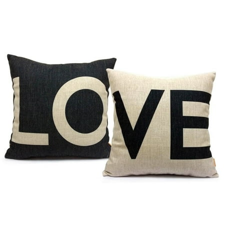 FabricMCC Set of 2 Love Pillow Covers Decorative Couch Throws Cases Cushion Covers 18 x 18 for Living