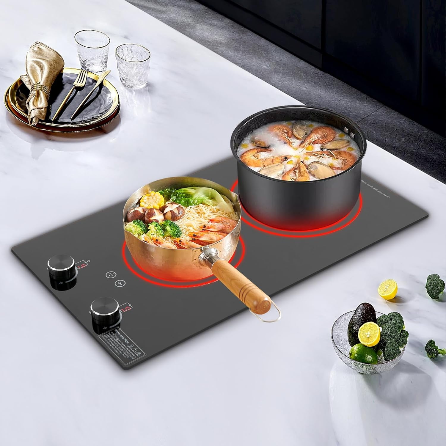 Double Induction Cooktop Burner 2100W 110V Electric Cooktop 2 Burner Induction Cooker Cooktop Electric Hob Top 10 Levels