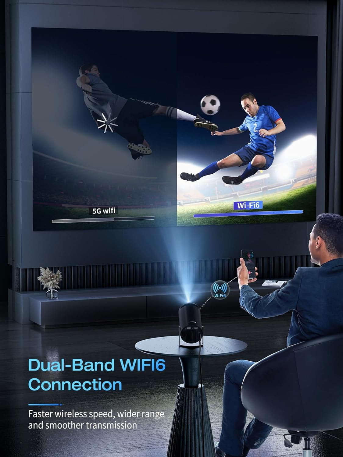 Dracolight 4K Mini Projector with WiFi and Bluetooth, 180° Rotation & Auto Keystone, Full HD 1080P Supported, Portable Outdoor Projector