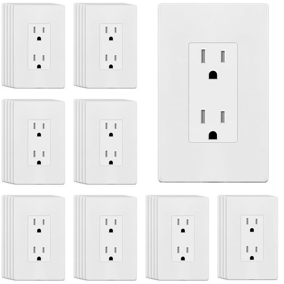 ENERLITES 40 Pack White Decorator Receptacle with Screwless Wall Plate, Standard Electrical Wall Outlet, 15A 125V, Self-Grounding, 2-Pole, 3-Wire, 5-