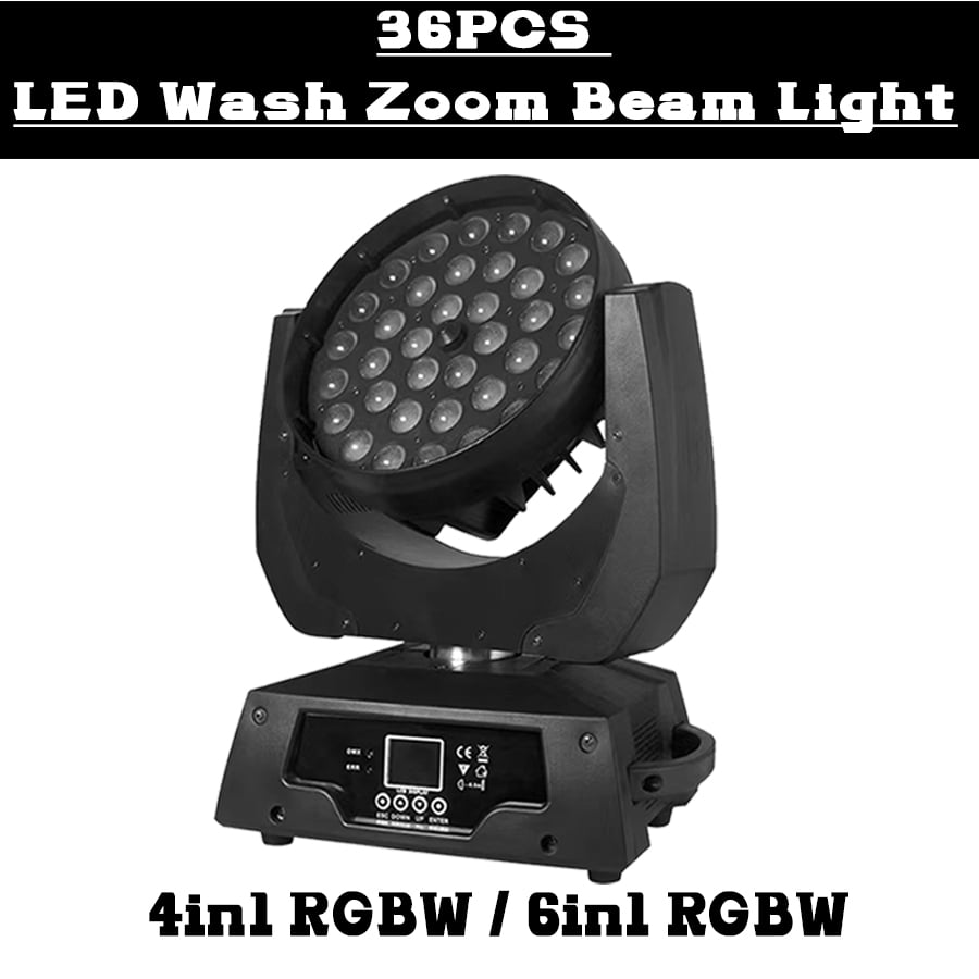 2Pcs 36x18W RGBW 6in1 LED Zoom Wash Moving Head Light DMX Control Stage Lighting  DJ Disco Party Lights