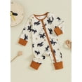 thumbnail image 3 of Spewahor Infant Baby Boy Fall Romper 0 3 6 12 Months Casual Western Cowboy Print Long Sleeve Jumpsuit, 3 of 9
