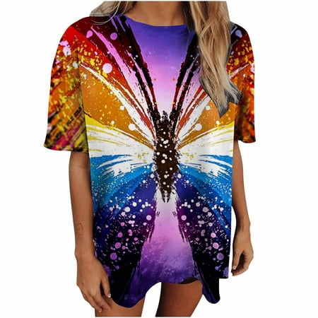 

Plus Size Tops for Women Crop Tops Women s Vintage Drop Short Sleeves Printed Pattern Casual Short Sleeve Tops Blouse T Shirts for Women Savings Clearance Valentines Day Shirts Multi-color 2XL