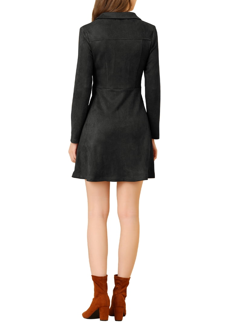 faux suede a line dress Felicia Seamed Faux Suede A-Line Dress XS / Limestone