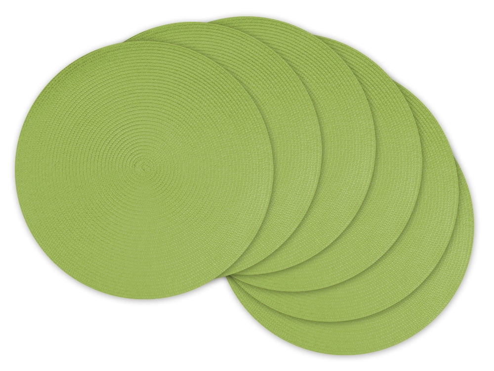Set of 6 Woven Lime Green Round Placemats 14.75