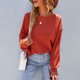 thumbnail image 2 of Camisa de mujer de manga larga otoño-invierno, talla L Jersey rojo de cuello redondo muy elástico, 2 of 8