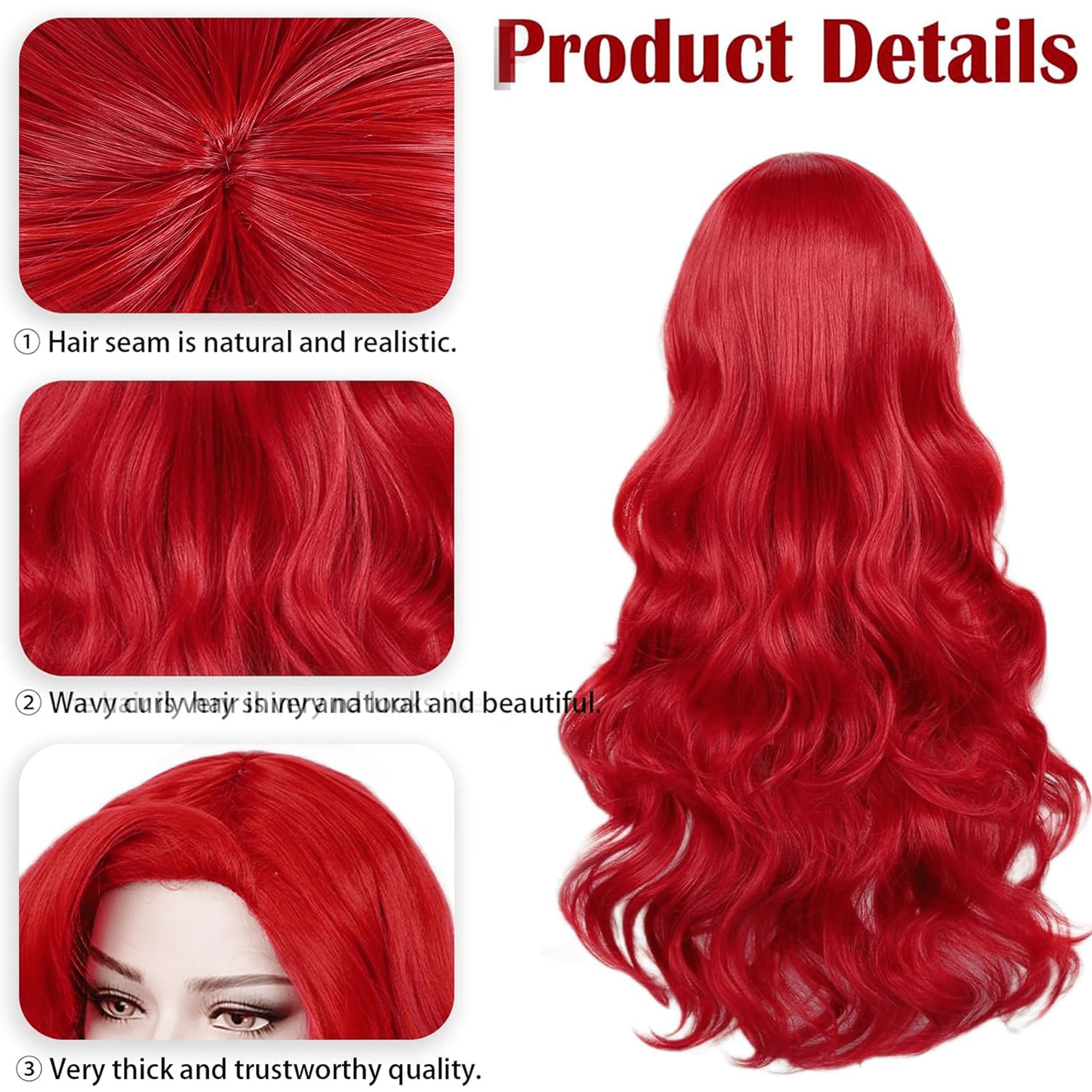 Morovan Red Curly Wig Adult Long Hair Daily Wig Heat Resistant Synthetic Fiber for Halloween for Cosplay for Christmas