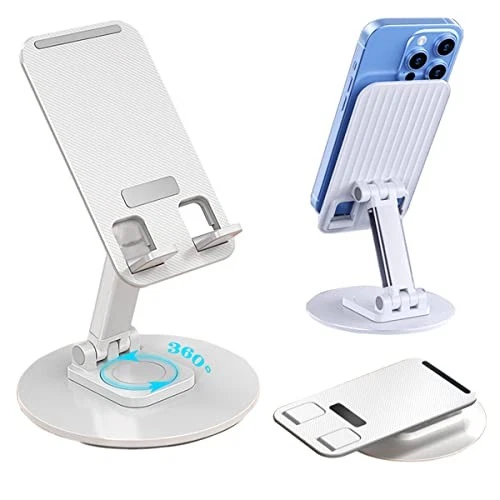 RHEA- Foldable Phone Stand For Desk -Portable 360 Degree Rotation Height White