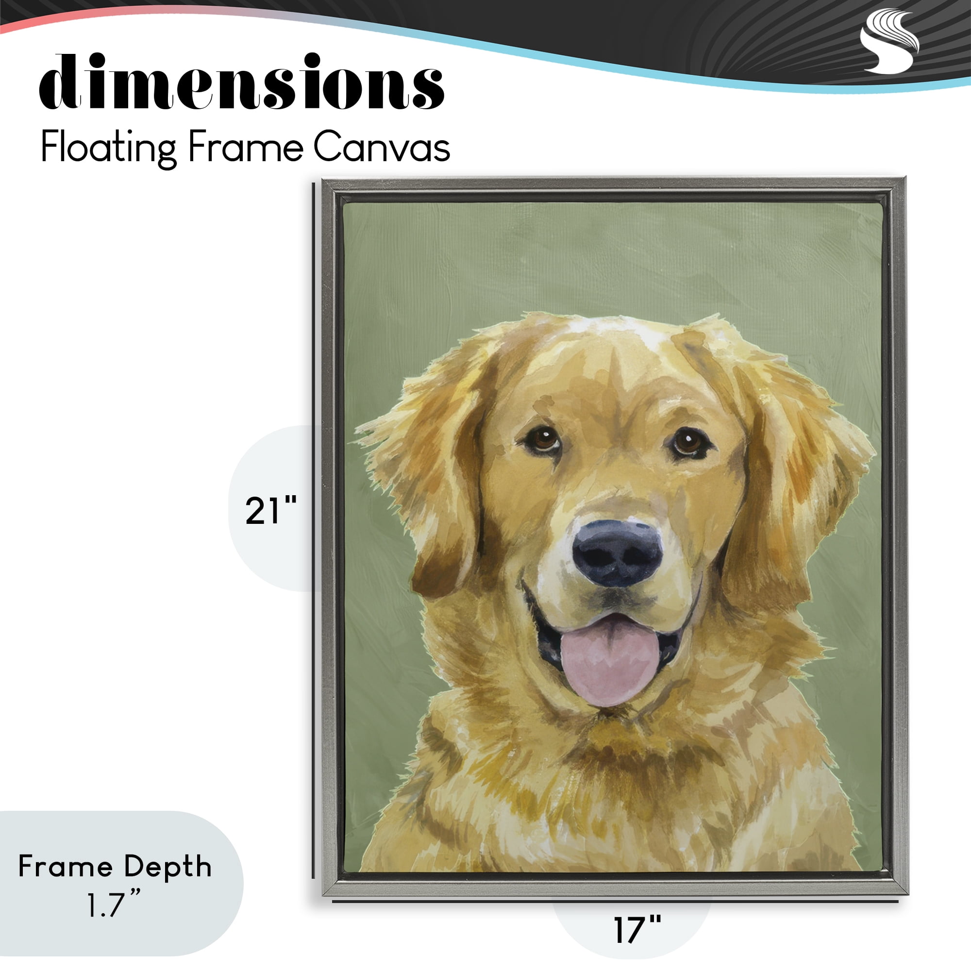 Stupell Industries Smiling Golden Retriever Portrait Gray Framed Floater Canvas Wall Art, design by Lil' Rue